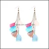 Dangle Lustre Bronze Chaîne Longues Boucles D'oreilles Plume Colorf Parti Élégant À La Mode Reine Pour Les Femmes Drop Delivery Bijoux Otkbv