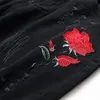 Men's Jeans Black Small Leg Pants Rose Embroidery Hole Original Design Gradient Fashion Hip Hop Clothing 230113