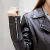 Damen Leder Faux Frühling Herbst Marke Schaffell Reißverschluss Damen Motorrad Kurze Jacken Hochwertige Echte Slim Fit Büro Damen Mäntel