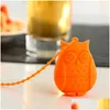 Tea Strainer Owl Cute Sile Friter Strainer Bags Food Grade Loose Leaf Teas Infuser Filter Diffuser 6 kleuren Drop levering Home Gard DHL8F