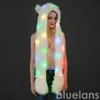 Beanies Hat Women LED Light Up Faux Fur Animal Ears Hood With Scarf Festival Supply Halloween Christmas Party Novelty Hats Beanie/Skull Caps