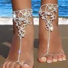 Ankletter 1st Kvinnors justerbar kedja fjäril Barefoot Sandals Beach Wedding Jewelry Anklet With Rhinestone Toe Ring Leaf Bridal