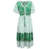 Casual Dresses Bohemian A-line Floral Dress Elegant V-neck Vestidos Empire Ladies Frocks Button Short Sleeve Maxi For Women