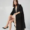 レディースウールブレンド倍増したカシミアコートミディアム韓国のファッションレースアップフード付き厚いスリミングフィットフーディーマックス230112