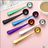 Spoons Newstainless Steel Coffee Measuring Spoon With Bag Seal Clip Mtifunction Jelly Ice Cream Fruit Scoop Kitchen Accessories Drop Ot8Xh