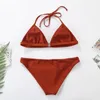 Damenbadebekleidung Solide Frauen Rot Zweiteiliger Badeanzug Push Up Sexy Trägerlos Bikini Set Niedrige Taille Badeanzug Für Weibliche Strandkleidung