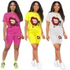 Two Piece Dress Summer Sets Womens Outfits O-Neck Sexy Short Sets Kiss Lip Funny Soft T Shirt Lips Watercolor Graphic Two Piece Set Women T230113