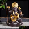 Fragrance Lamps 4 Colors Ceramic Ganesha Elephant God Buddha Statues Backflow Incense Burner Home Office Cones Dhs Drop Delivery Gar Dhbkh