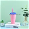 Tumblers Plastic Pp Tumbler Pure Color With Lid St Cups Beverage Coffee Clear Reusable Fluorescent Mug Home Outdoor Gadgets 5Hb G2 D Dh2Hr