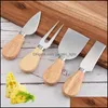 Cheese Tools 4Pcs/Set Stainless Steel Knife Oak Handle Slicer Wood Knives Fork Set Bakware Baking Cutter Vt Drop Delivery Home Garde Dhcmd