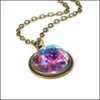 H￤nge halsband design handgjorda halsband planet universum galax glas kupol kvinnor mode smycken tid p￤rla tillbeh￶r g￥va drop de ot8fy