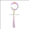 Party Favor Letter Sile Bead Armband Tassel Key Chain Pendant Womens Jewelry Bag Accessories Mothers Day Gift RRA4535 Drop Deliver OtBo8