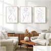 Pinturas mulher uma linha ding art ding lona pintando abstrato feminino nude figura poster corporal minimalista impress￣o n￳rdica para decora￧￣o de casa dro dhaw1