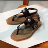 Toppar Woody Summer Sandal Flip Flops för kvinnor Mode Brev Kors Flat Tofflor Strand Canvas Slides Sandaler Skor Klassisk med Box 35-41