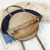 Totes HBP Borsa in paglia intrecciata moda casual con cerniera rotonda di grande capacità fatta a mano