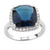 Fashion Blue Ring Cubic Zirconia Stone Ring Rhodium Plated Wedding Ring for Women