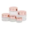 F￶rpackningsflaskor Frosted Glass Cream Jar Clear Cosmetic Bottle Lotion Lip Balm Container med Rose Gold Lock 5G 10G 30G 50G 100G Drop DH4OC