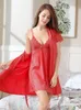 Mulheres do sono feminino 2pcs Sexy Split Kimono Robe vestido de túnica conjuntos de lingerie de lingerie de noiva de verão para o salão de banho de polyestre de poliéster caseiro