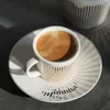 Tazas y platillos, taza de café con reflejo de espejo, taza creativa de colibrí anamórfica de caballo, juego de té de cerámica Luycho con 90ml-220ml195V