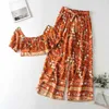 Vestido de dos piezas Traje con estampado floral vintage Mujeres Crop Tops Camisa Pantalones de pierna ancha 2 PCS Set Boho Manga corta Verano Conjuntos de dos piezas T230113