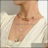 Pendant Necklaces Luxury Red Rhinestone Cherry Clavicle Chain Cute Charms Peach Heart Acrylic Butterfly Necklace Womens Jewelry Drop Otfur