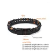 Bracelets de charme Classique Hommes Bracelet Corde En Acier Inoxydable Magnétique Pierre Naturelle Cuir Perlé Braclet Bracelets Volcaniques Chaîne