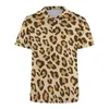 Polos masculinos de leopardo de ouro casual camisa de pólo impressão animal camisetas de manga curta do dia de manga curta