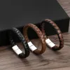 Charm Armbänder Jiayiqi Modeschmuck Geflochtenes Lederarmband Edelstahl Schnalle Männer Verkauf für Jahr Männliches Geschenk