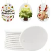 Decoração de festa sublimação em branco ornamento de cerâmica oval de 3,3 polegadas branco com corda de ouro para elaborar a decoração de árvore de Natal DIY Perso dhbu6