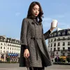 تمتزج الصوف النسائي Kmetram Fashion Woolen Coat Female سترة الخريف شتاء النساء الكوريات المنقوش بالخندق الطويل معاطف Manteau Femme My4829