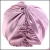 Beanie/Skull Caps Beanie/Skl 67Jf Solid Color Silk Satin Wrap Chemotherapy Hat Night Sleep Hair Head Er Drop Delivery Fashion Access Otmzf