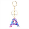 Nyckelringar 2022 Fashion Letters KeyChain Creative Colorf Stone 26 Engelska Inledande hartskedjan Keyring -tillbehör för WOM Drop Delive OT3FE