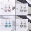 Charme s925 Stamp sier plaque d'oreilles plaquées coeur charmes de boucles d'oreille en zircon blanc rose bleu blanc poupeau de glands de cristal brillant Piercing pour wo dhbse