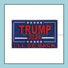 Banner Flags NewTrump 2024 Jag kommer tillbaka 3x5ft h￤ngande anpassad tryckreklam Made Flag Banners Double Stitching RRD12603 Drop Otpm5