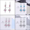 Charme S925 Stamp Sier Plaqué Boucles d'oreilles Love Heart Charms Zircon Boucle d'oreille Bijoux Bleu Rose Blanc Brillant Cristal Cerceaux Piercing Pour Wome Dhdrl