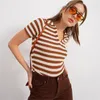 Polos da donna Retro Blue Stripe Women Tops Summer Y2K Polo Calta Sonta corta V Slim Bluse Fashion Girls Party Abbigliamento