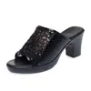 Slippers Summer Woman High Block Heels Platform Mules Talons Feminino Mesh PU Patchwork Luxury Chaussure Ladies Open Toe Shoes