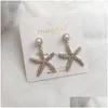 Stud Fashion Jewelry S925 Sliver Post Earrings Rhinstone Starfish Dangle Faux Pearl Drop Delivery Dhr7J