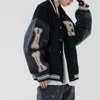 Men's Jackets Hip Hop Furry Bone Patchwork Color Block College Mens Harajuku Casual Bomber Varsity Jacket Women Baseball Coats UnisexMen's