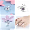 Klusterringar Elegant Fashion Sakura Princess Engagement for Bride Jewelry Romantic Cherry Blossom Zircon Lady Sier Drop Delivery DHMJ6