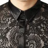 Men's Casual Shirts Black Hollow Out Floral Lace Turn-down Collar Long Sleeve Gothic Top Vintage Streetwear Men Medeival Shirt Victorian