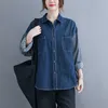 Blusas de mujer Camisa vaquera Mujer 2023 Primavera Otoño Coreano Tamaño grande Costura a rayas Diseño Retro Abrigo de manga larga Top de moda