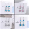 Charm S925 Sello Pendientes chapados en plata Encantos de lágrima Azul Rosa Blanco Circón Pendiente Joyería Cristal brillante Borla Aros Piercing para Dh19K