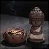 Lampade profumate Piccolo monaco Turibolo Regali decorativi Ceramica Sabbia viola Buddha Bruciatore di incenso per la decorazione domestica Arti e mestieri 4 Col Dhq4N