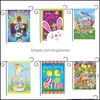 Banner Flags New47X32Cm/19X13Inch Linen Double Sided Easter Garden Flag Rabbit Printed Happy Eggs Bunny Home Outside Yard Seaway Dro Ot9Ps