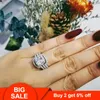 Cluster Rings Design Luxury 3 Pcs In 1 925 Sterling Silver Ring Cushion Engagement Wedding For Women Finger Jewelry R4308