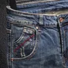 Herenjeans Italiaanse stijl mode retro blauw elastisch slanke fit vernietigde gescheurde vintage ontwerper casual denim broek homme 230113