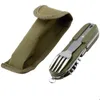 Geschirr-Sets Army Green Folding Tragbares Edelstahl-Cam-Picknick-Besteck Messer Gabel Löffel Flaschenöffner Besteck Geschirr Tra Dhhbg