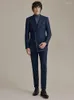 Ternos masculinos de luxo de luxo de luxo duplo Men Blue Set Set Inglaterra estilo moda de moda noivo use empresário formal Diário roupas