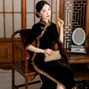 Vêtements ethniques Velours Cheongsams Femmes Robes Traditionnelles Chinoises Bouton Glissant Qipao Sexy Haute Split Cheongsam Toast Robe De Banquet Vestidos